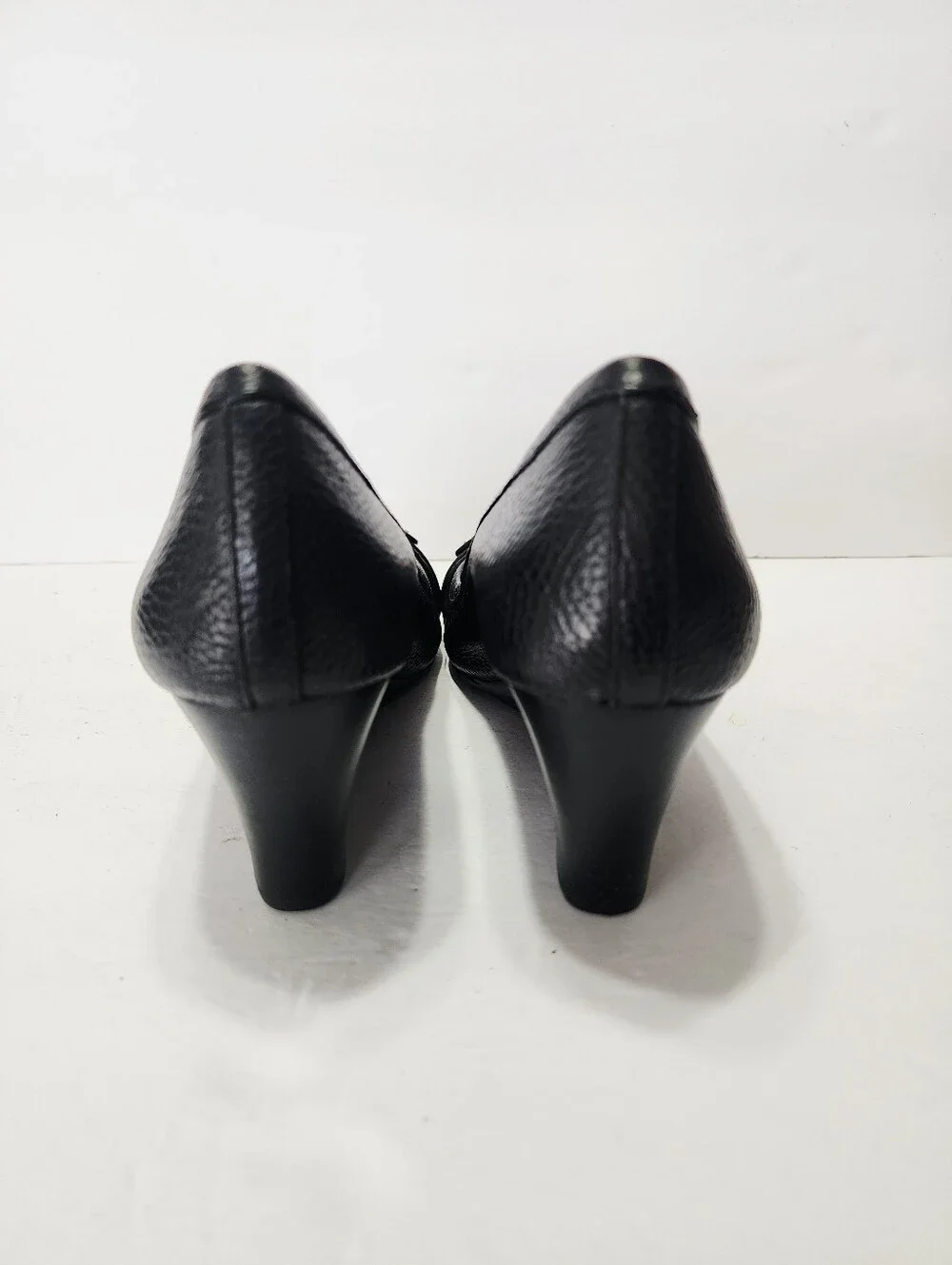 Tory Burch Black Leather Logo-Embellished Wedges Size 7.5